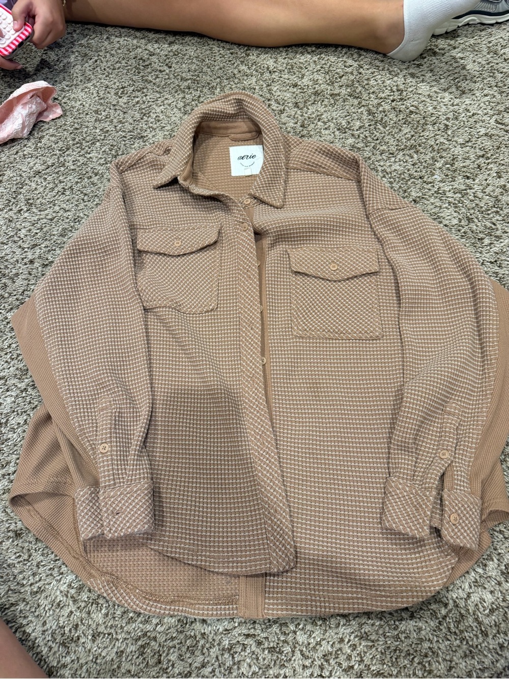 aerie Beige Waffle Knit Shacket